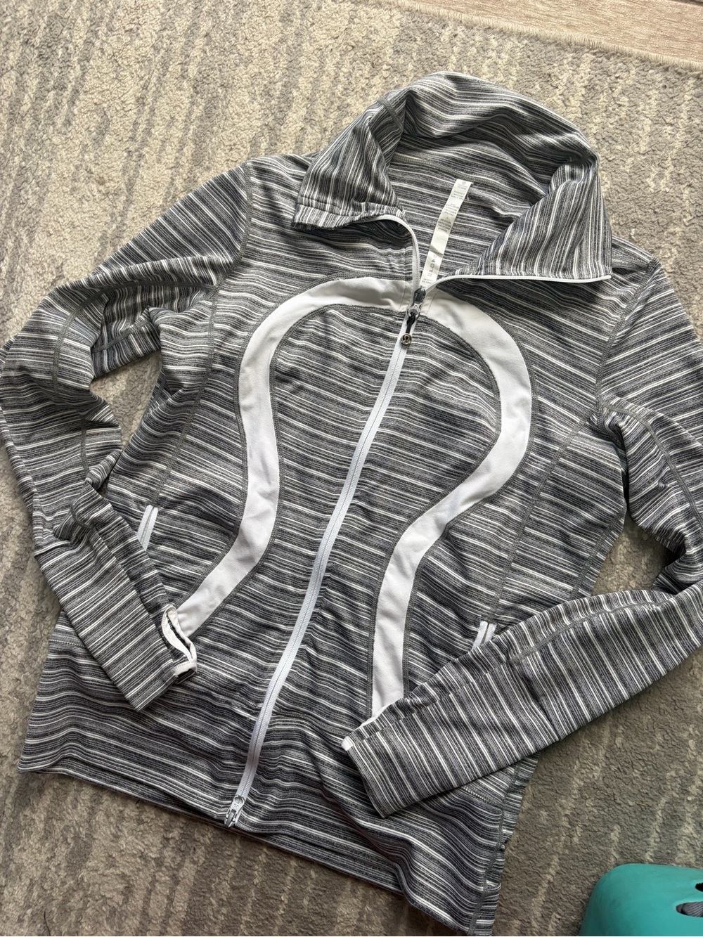 lululemon athletica Gray Striped Full-Zip Jacket with White Paneling